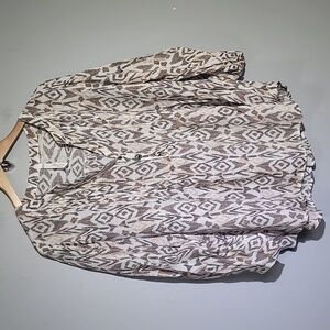 NY Collection Mandarin Neck Long Sleeve Tribal Print Blouse